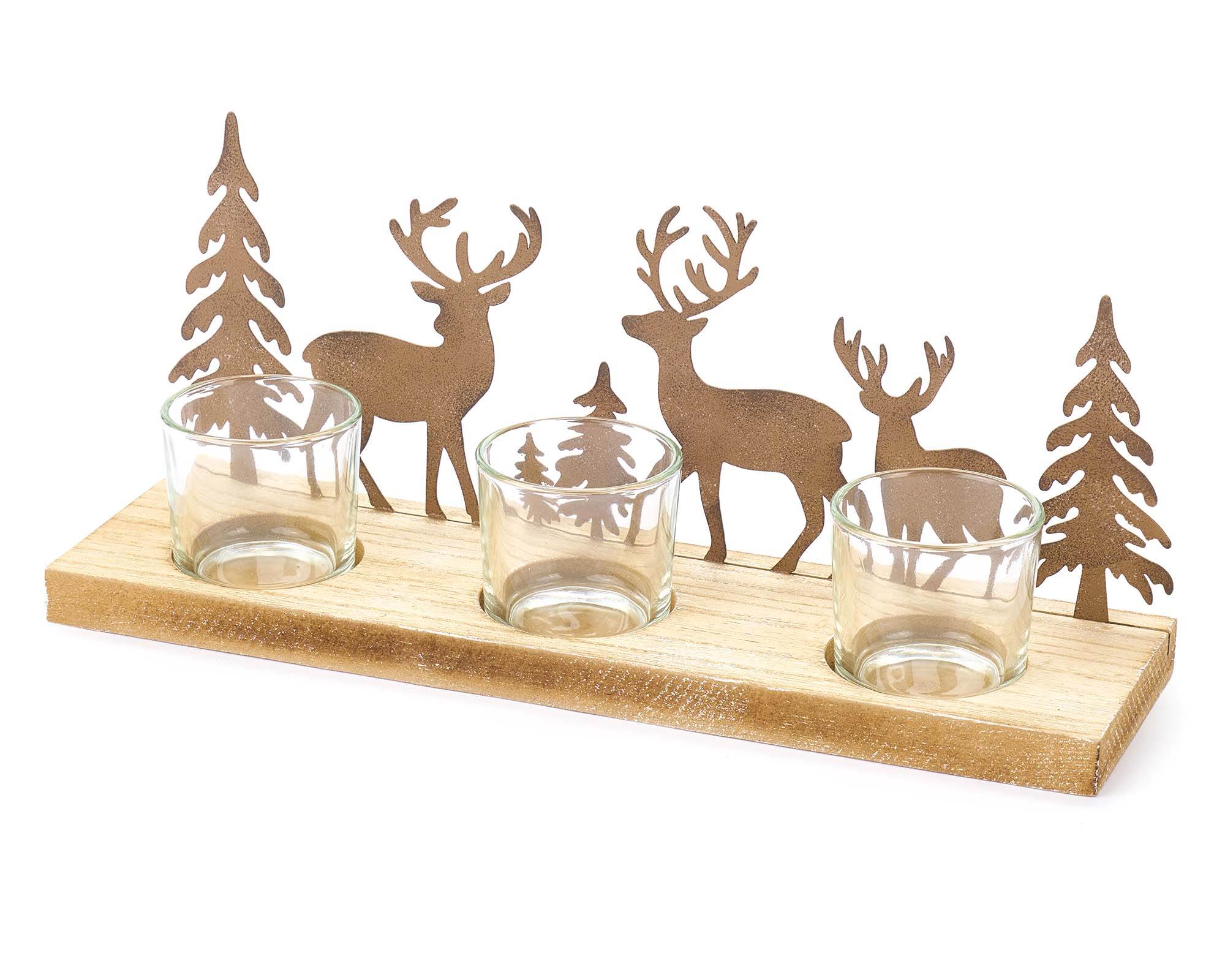 Decorazione Portacandela Renne 28x11cm in Legno, Vetro e Metallo