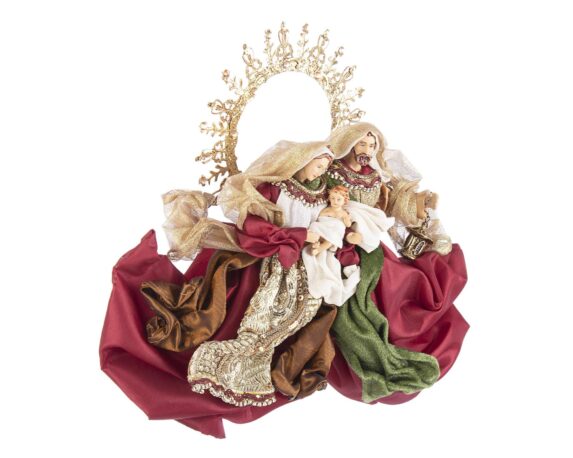 Decorazione Natività Sacra Famiglia Baroque Rosso Con Corona In Resina E Canapa – Bizzotto