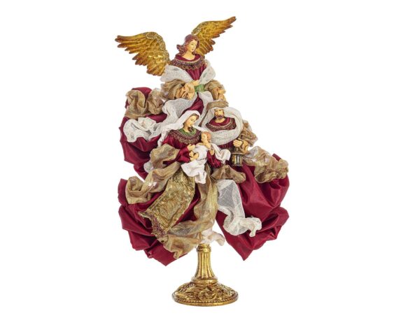 Decorazione Natività Sacra Famiglia Baroque Stand Rosso Con Argento In Resina E Canapa – Bizzotto