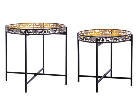 Set 2 Pz Decorazione Tavolino Alizee Nero E Oro In Metallo – Bizzotto