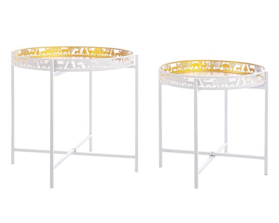 Set 2 Pz Decorazione Tavolino Alizee Bianco E Oro In Metallo – Bizzotto