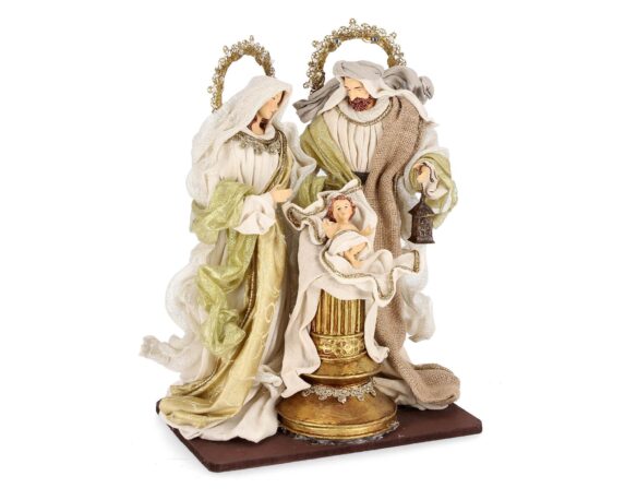 Decorazione Natività Sacra Famiglia Fatima Stand Oro Con Colonna In Resina E Canapa – Bizzotto