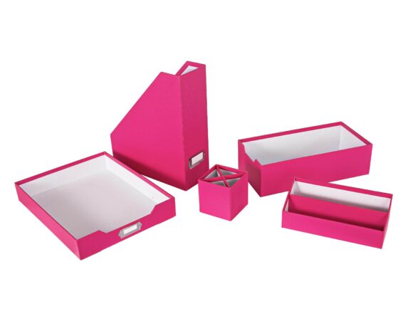 Set 5 Pz Box Desk Rosa Opaco In Cartone E Metallo – Bizzotto
