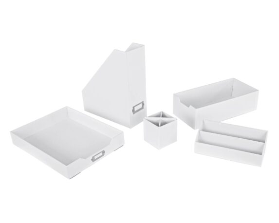 Set 5 Pz Box Desk Bianco Opaco In Cartone E Metallo – Bizzotto