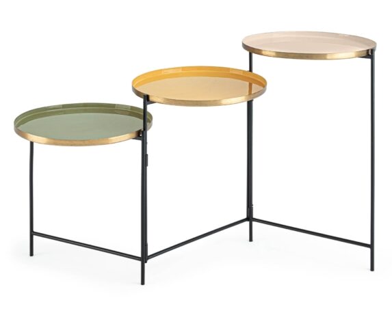 Tavolino Pieghevole 3 Piani Amrita in Acciaio e Ottone – Bizzotto