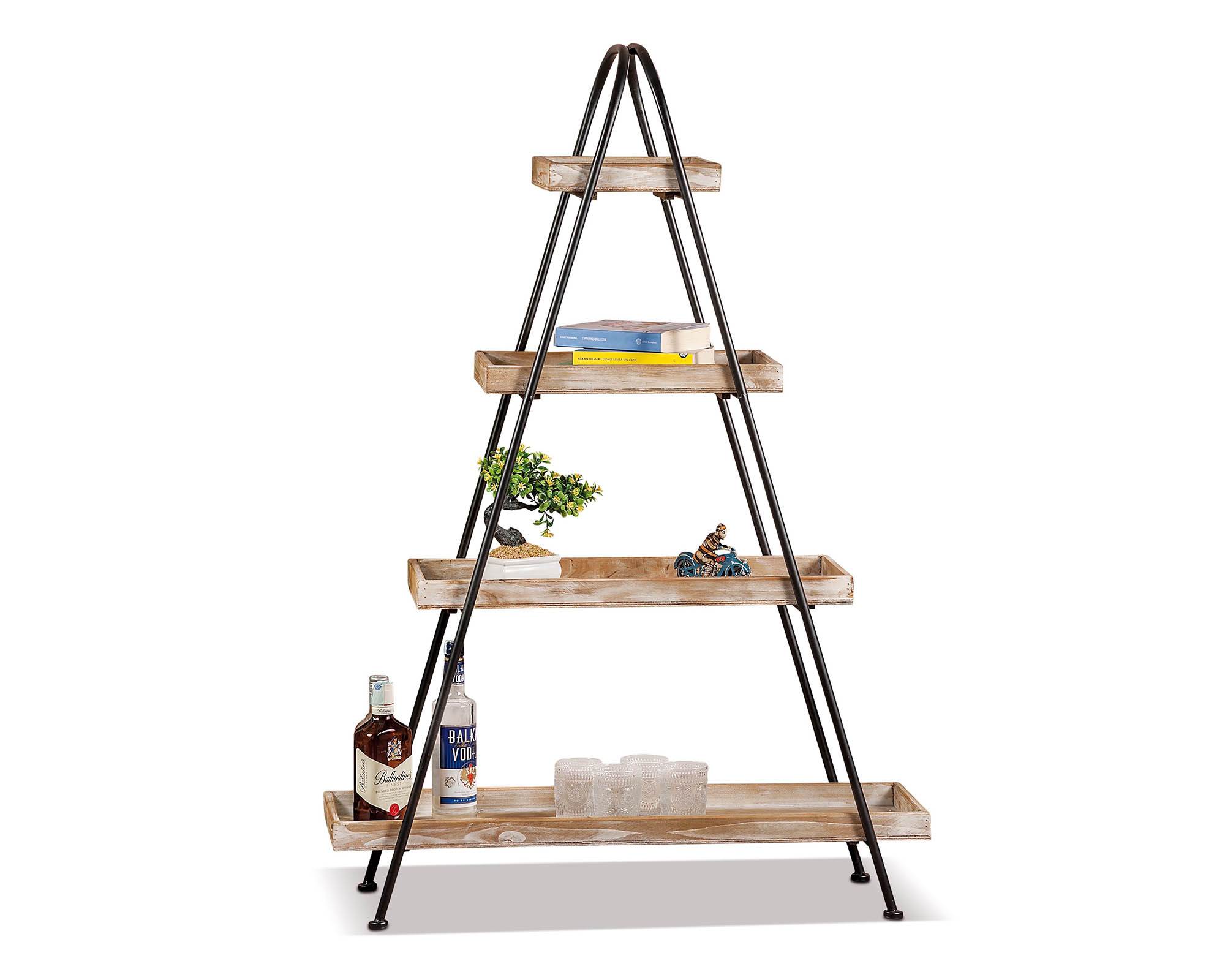 Mensola 4 Ripiani Nero 95x33x138h in Legno e Ferro