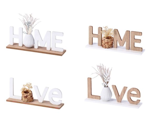 Decorazione da Appoggio Scritte Assortito Naturale Bianco in MDF