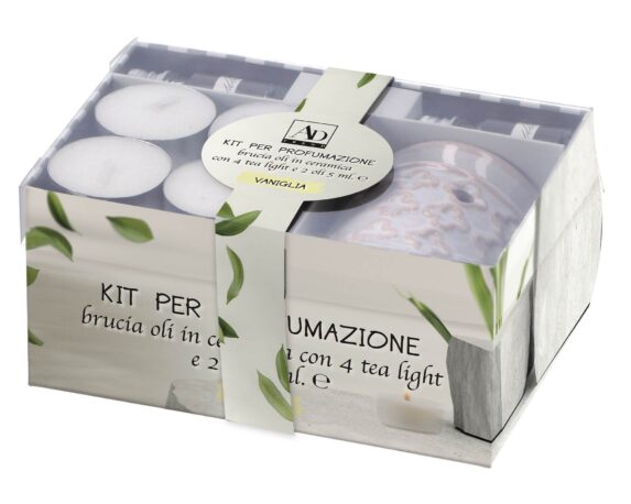 Kit Profumazione 4 Candele 2 Fialette da 10ML in Ceramica e Cera
