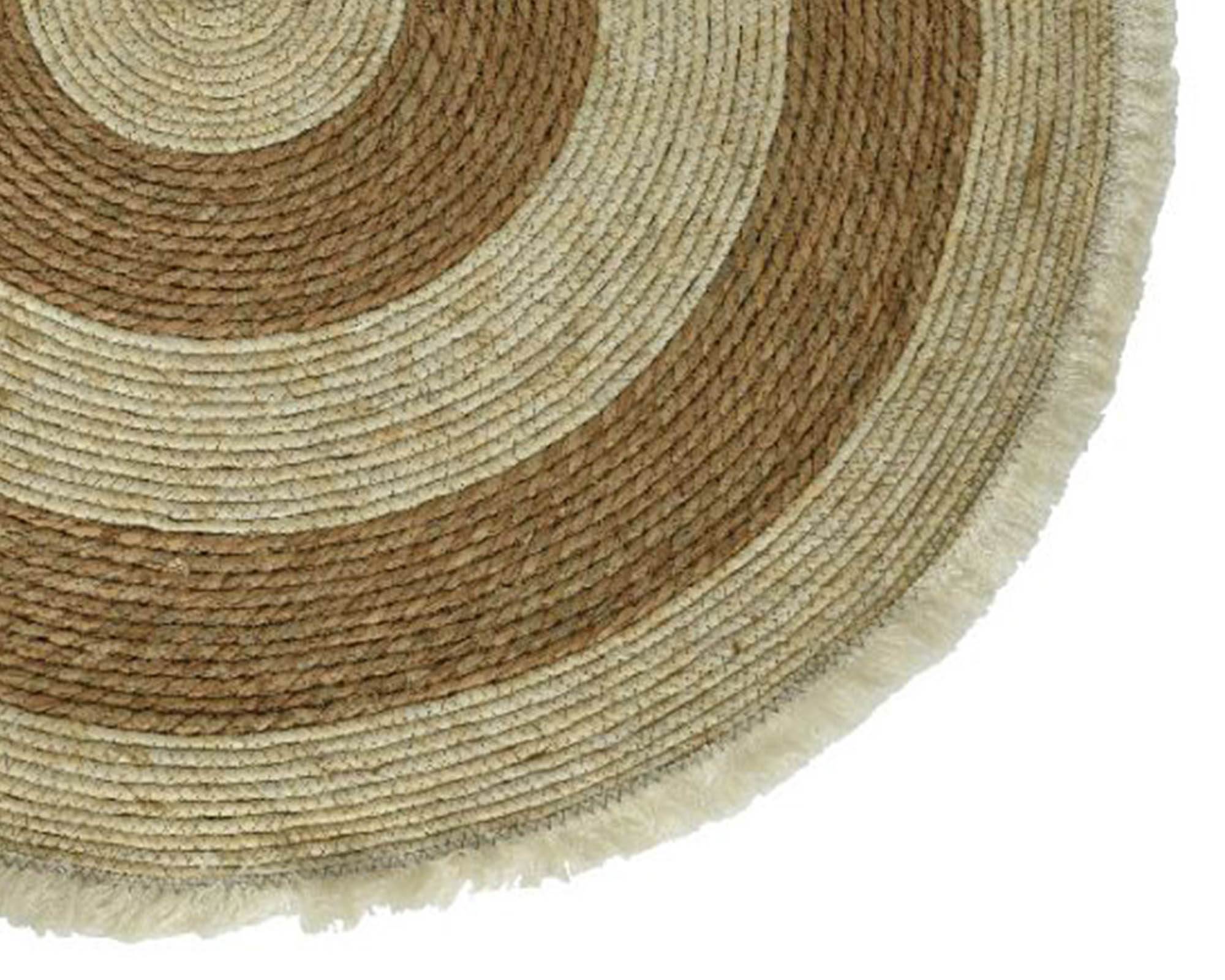 Tappeto Tondo con Frange e Corda Marrone D100cm in Tessuto - Kaemingk - immagine 2