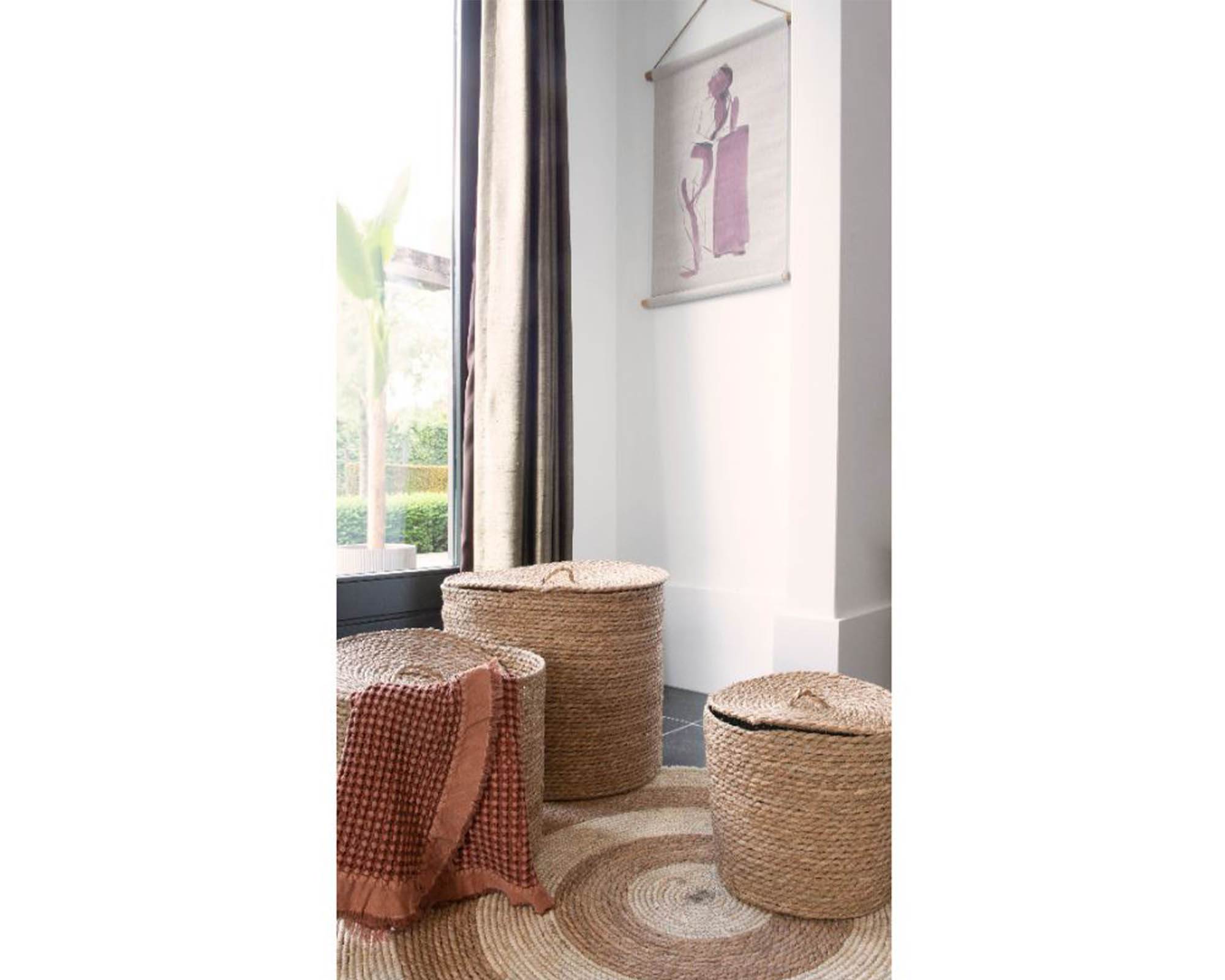 Tappeto Tondo con Frange e Corda Marrone D100cm in Tessuto - Kaemingk - immagine 3