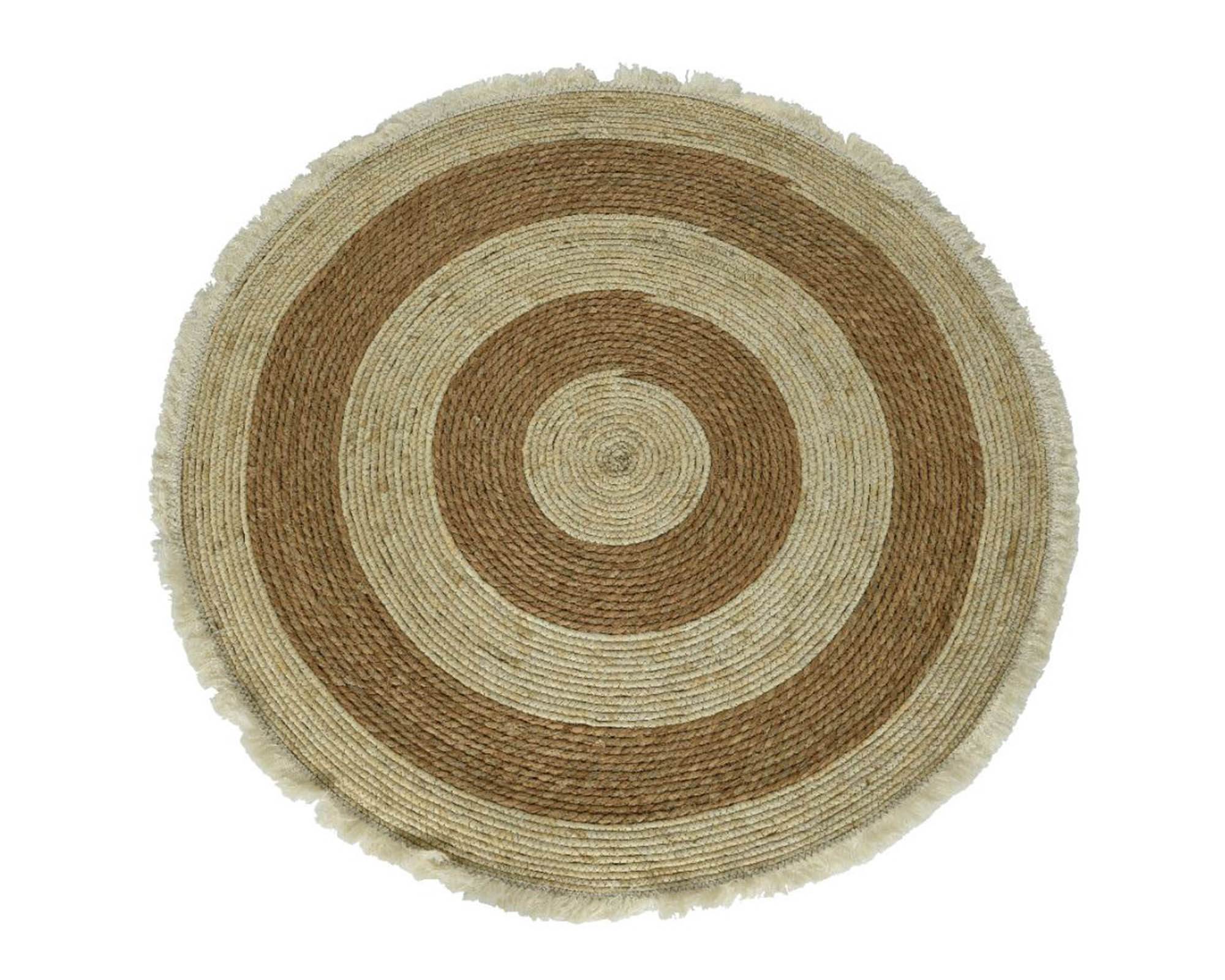 Tappeto Tondo con Frange e Corda Marrone D100cm in Tessuto - Kaemingk