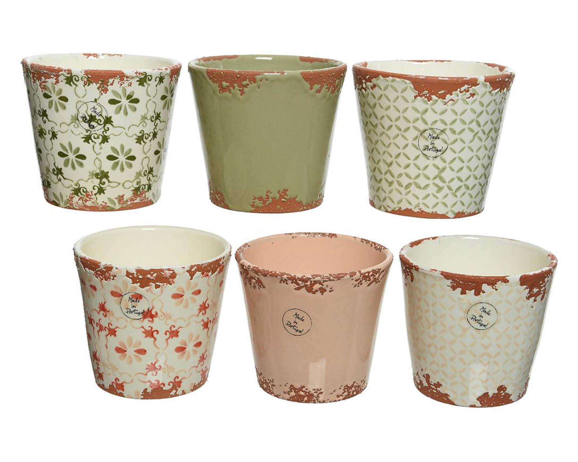 Cachepot Vintage Decorato a Mano Assortito D14x13,5cm in Terracotta - Kaemingk