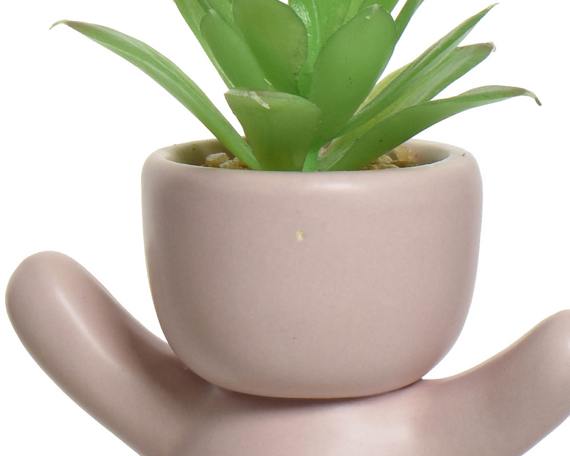 Succulenta Artificiale con Vaso Omino Assortito 7x9x14cm in PE - Kaemingk - immagine 4