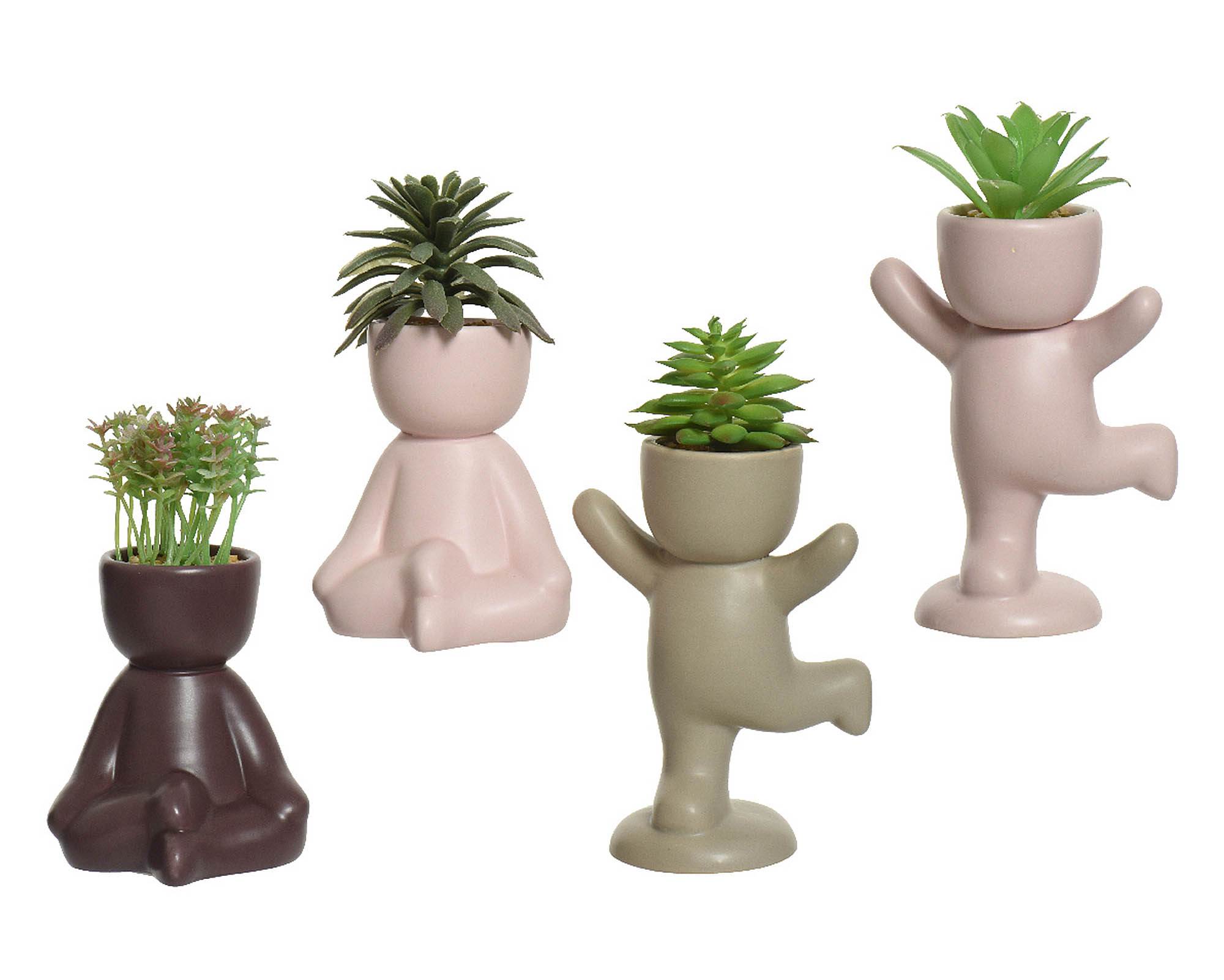 Succulenta Artificiale con Vaso Omino Assortito 7x9x14cm in PE - Kaemingk