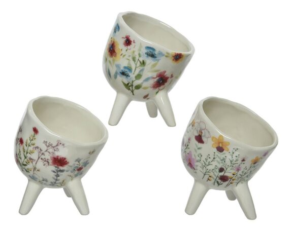 Cachepot con Piedini Deco Floreale Assortito 10x11x14cm in Ceramica – Kaemingk