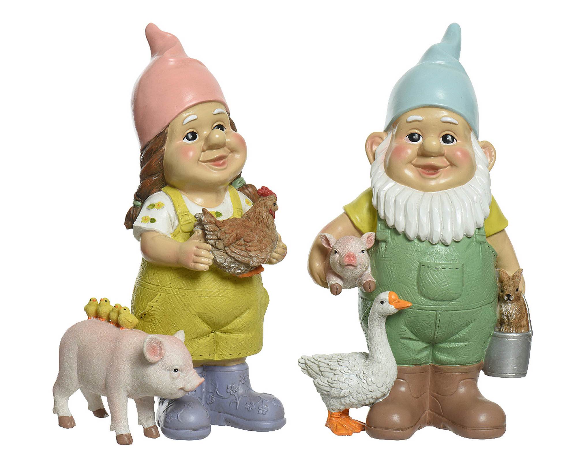 Statua Gnomo con Animali in Assortito 15x14x29cm in Resina - Kaemingk