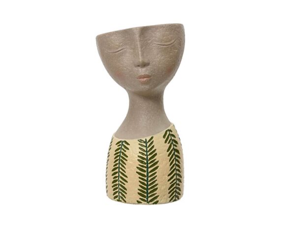 Vaso Testa Donna Stilizzata Verde 21h in Resina – Kaemingk