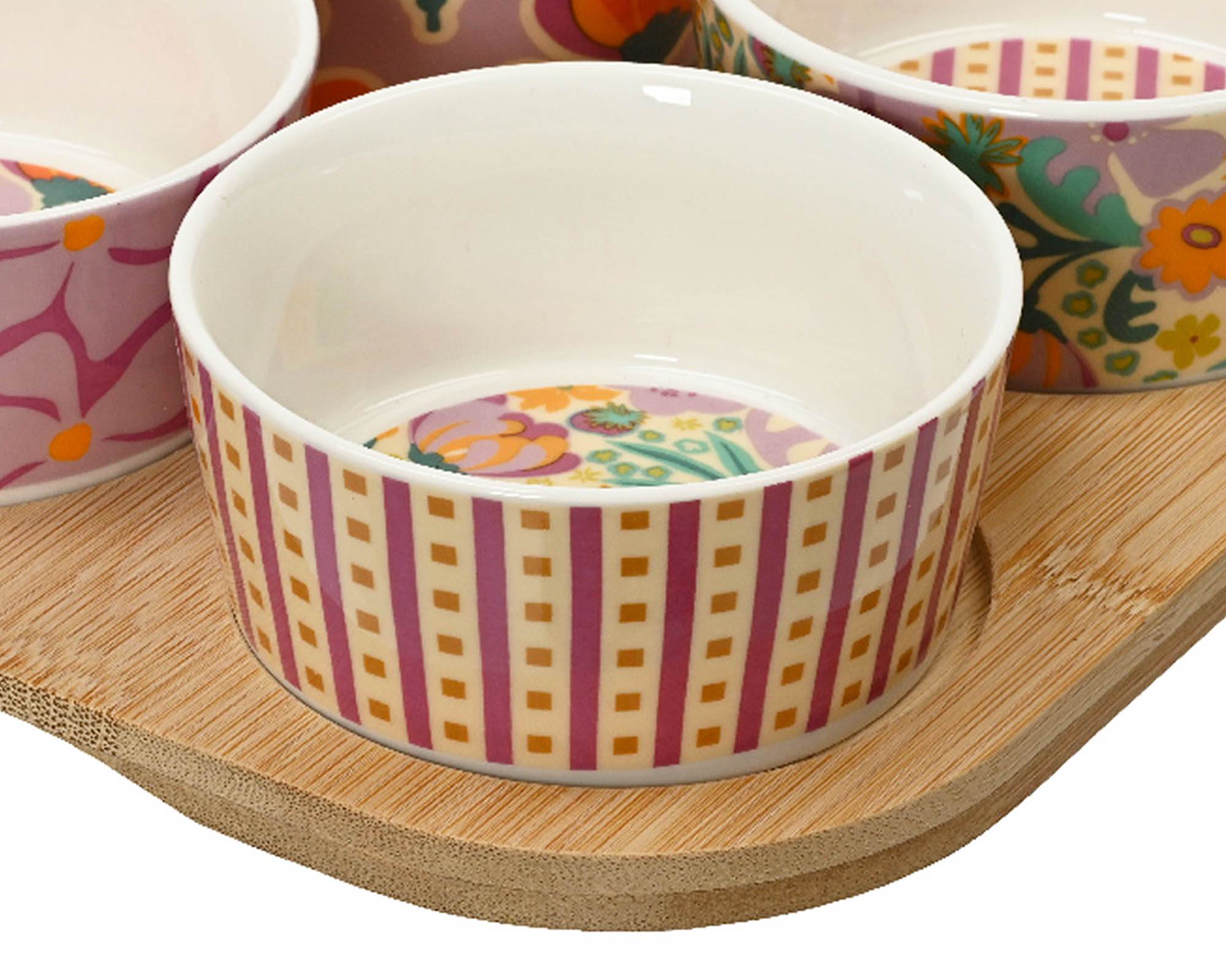 Set 5 Pz Ciotole per Aperitivo 20x20x5cm in Bamboo e Porcellana - Kaemingk - immagine 2