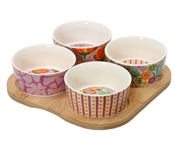 Set 5 Pz Ciotole per Aperitivo 20x20x5cm in Bamboo e Porcellana – Kaemingk