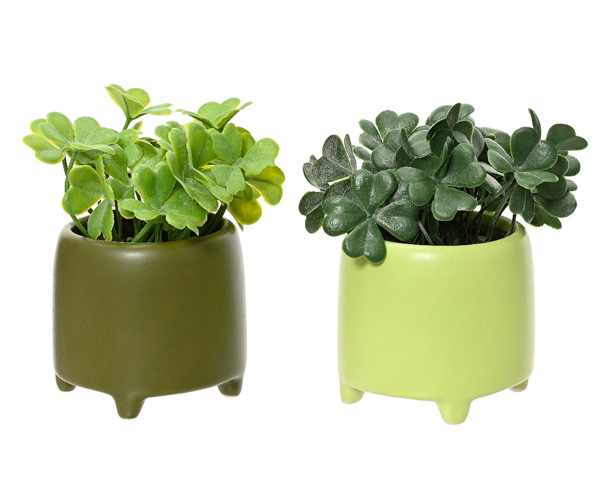 Trifoglio Artificiale con Vaso in Ceramica e PE - Kaemingk