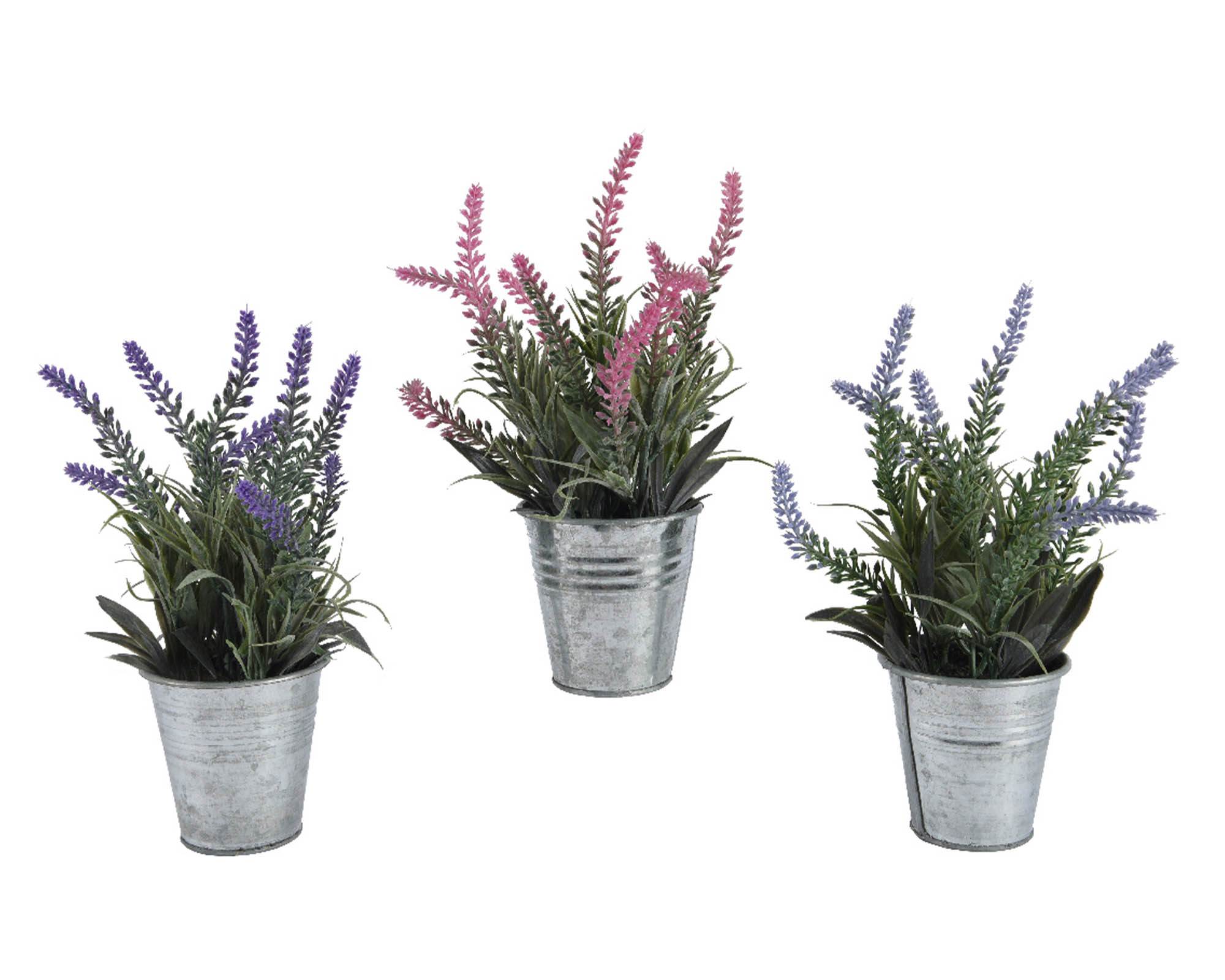 Lavanda Artificiale con Vaso Assortito D15x23cm in PE - Kaemingk