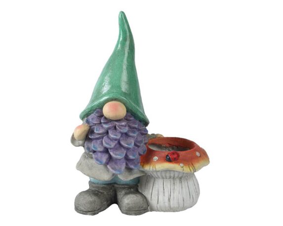 Statua Gnomo da Giardino con Fungo Verde e Viola 32x18x45cm in Magnesio – Kaemingk