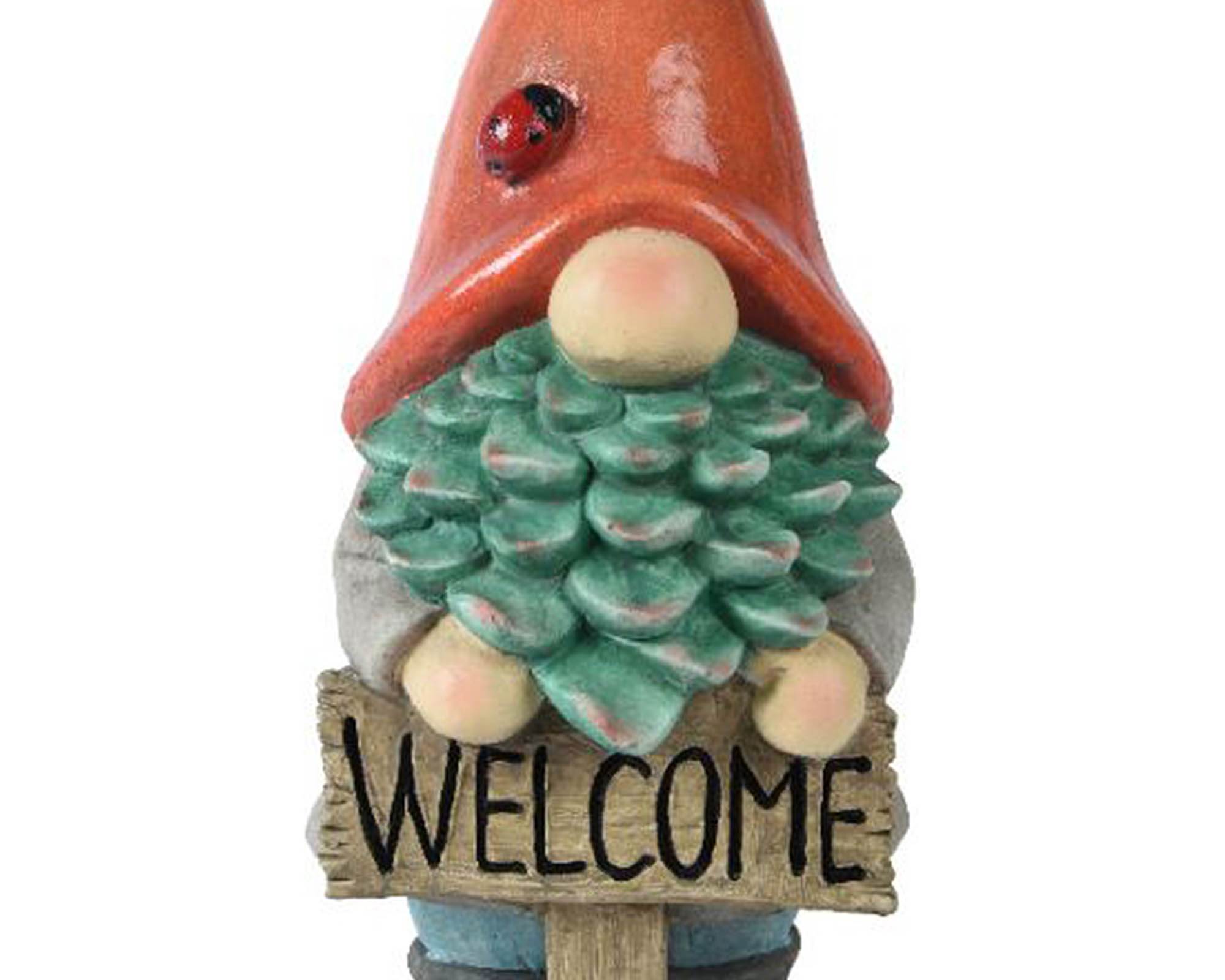 Statua Gnomo da Giardino Welcome Rosso e Verde 18x20x47cm in Magnesio - Kaemingk - immagine 2