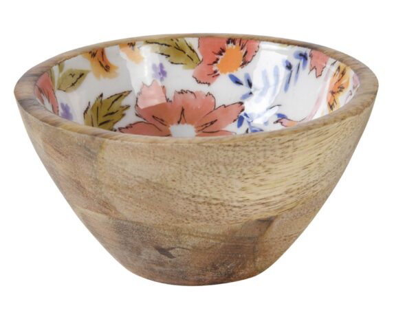 Insalatiera Deco Floreale Smaltata 13x7cm in Legno di Mango – Kaemingk