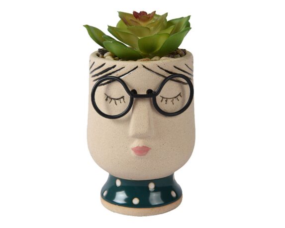 Pianta Artificiale con Vaso Donna Occhiali in Terracotta e Plastica – Kaemingk