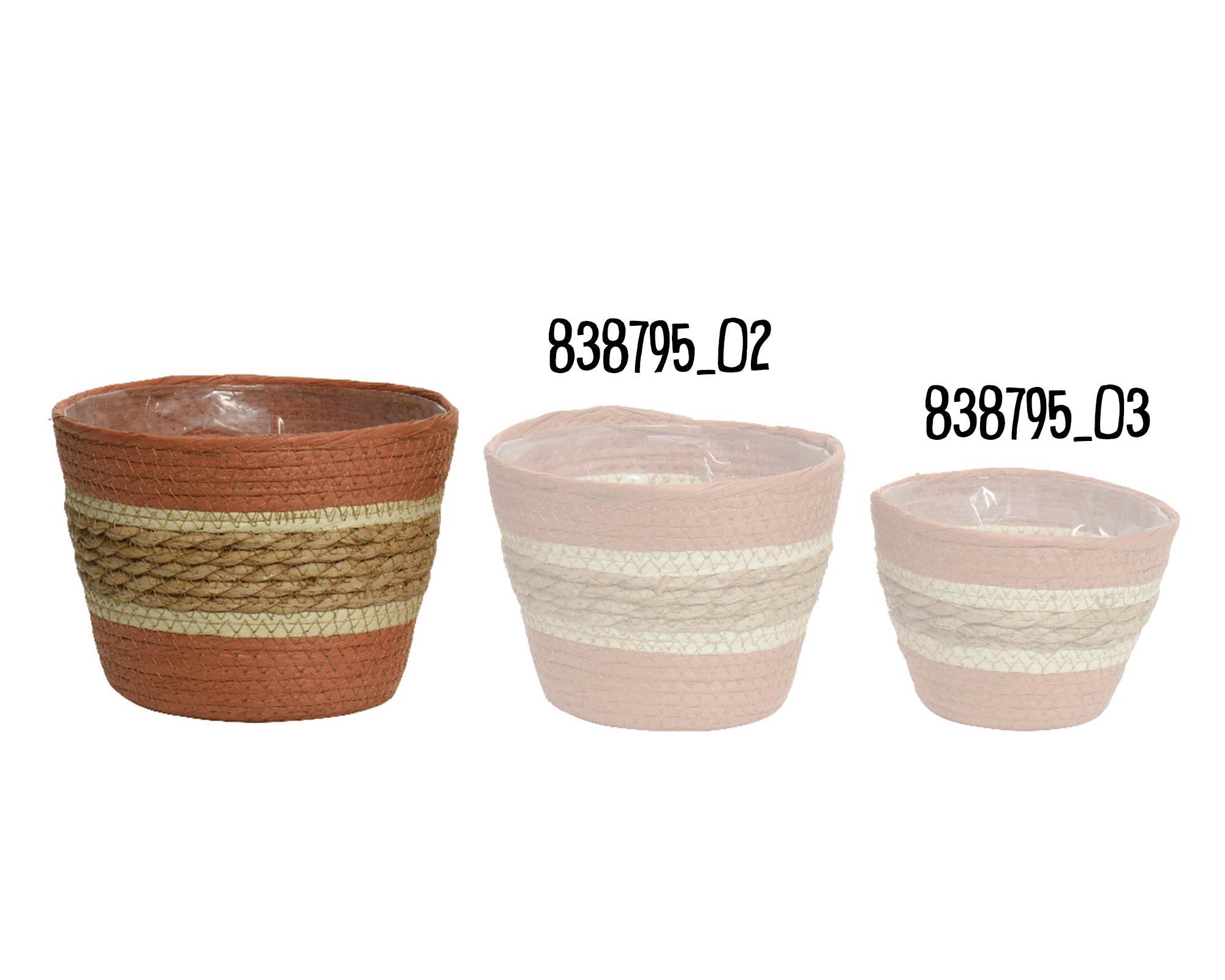 Cesta Porta Piante Righe Orizzontali Naturale e Terra D20x17cm in Fibra Naturale - Kaemingk - immagine 2