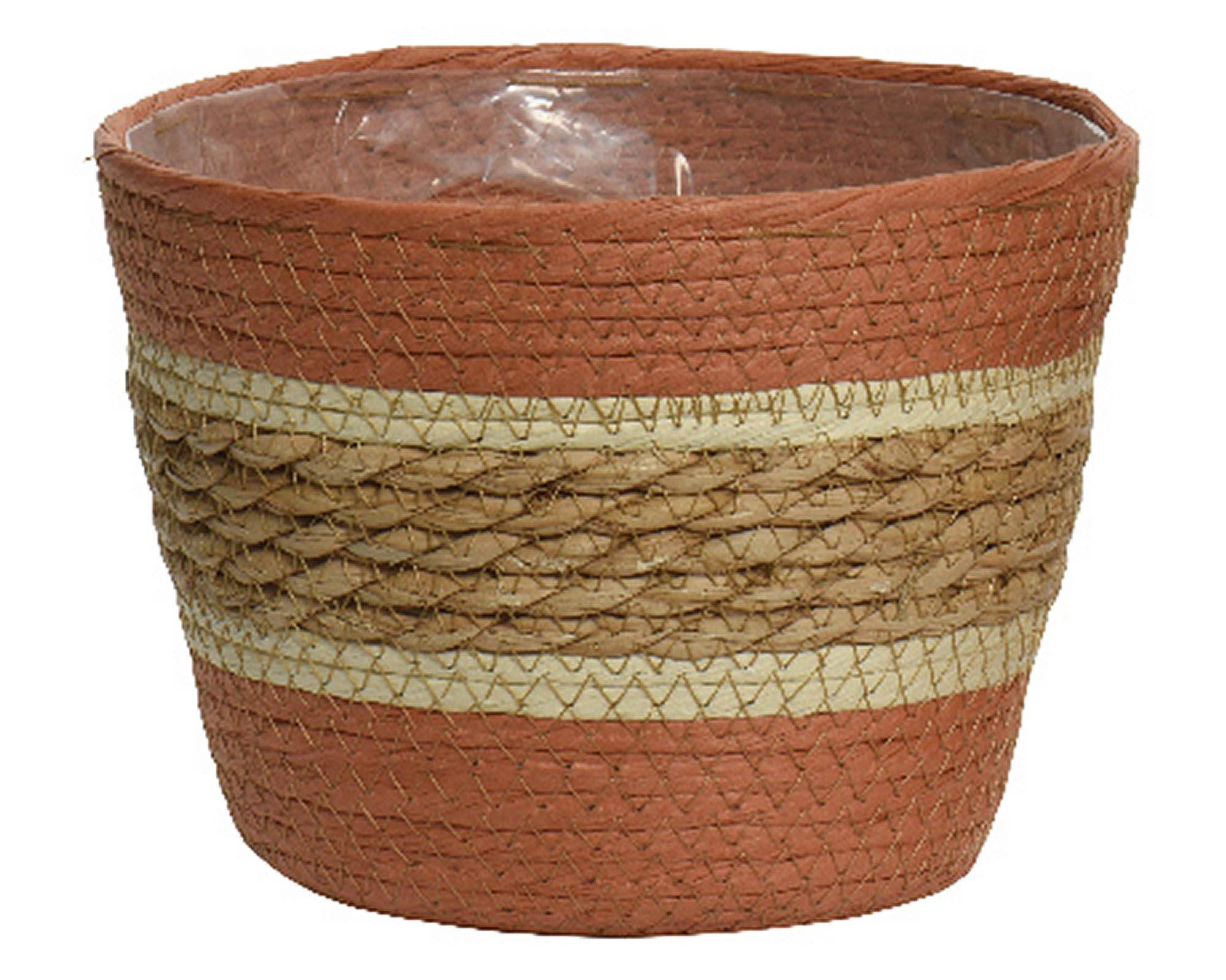 Cesta Porta Piante Righe Orizzontali Naturale e Terra D20x17cm in Fibra Naturale - Kaemingk