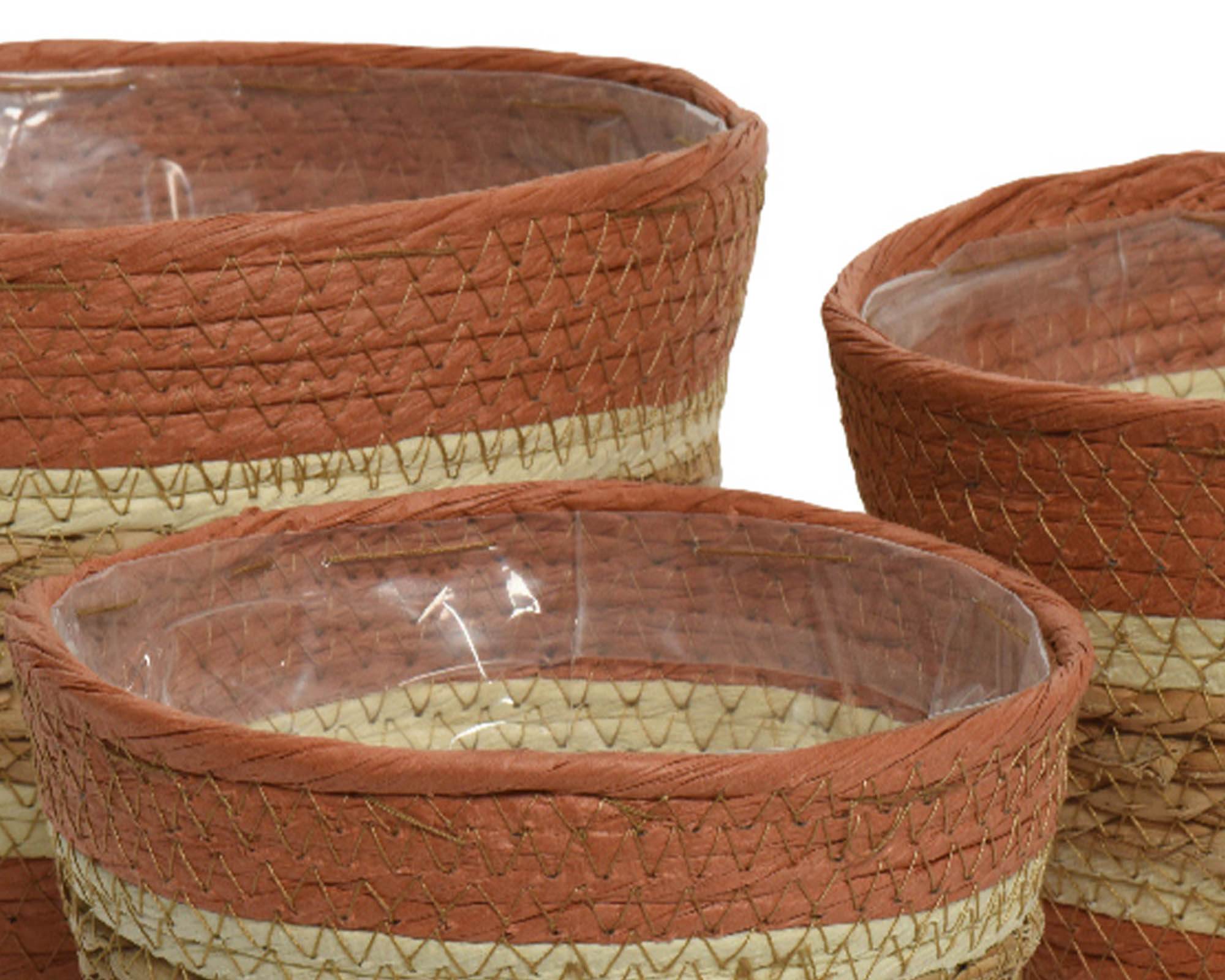 Cesta Porta Piante Righe Orizzontali Naturale e Terra D14x12cm in Fibra Naturale - Kaemingk - immagine 4