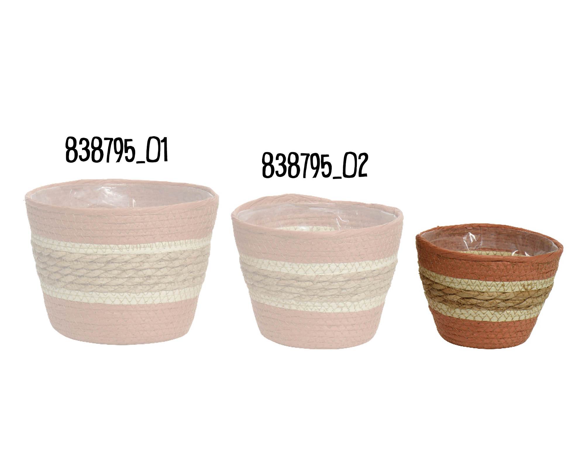 Cesta Porta Piante Righe Orizzontali Naturale e Terra D14x12cm in Fibra Naturale - Kaemingk - immagine 2