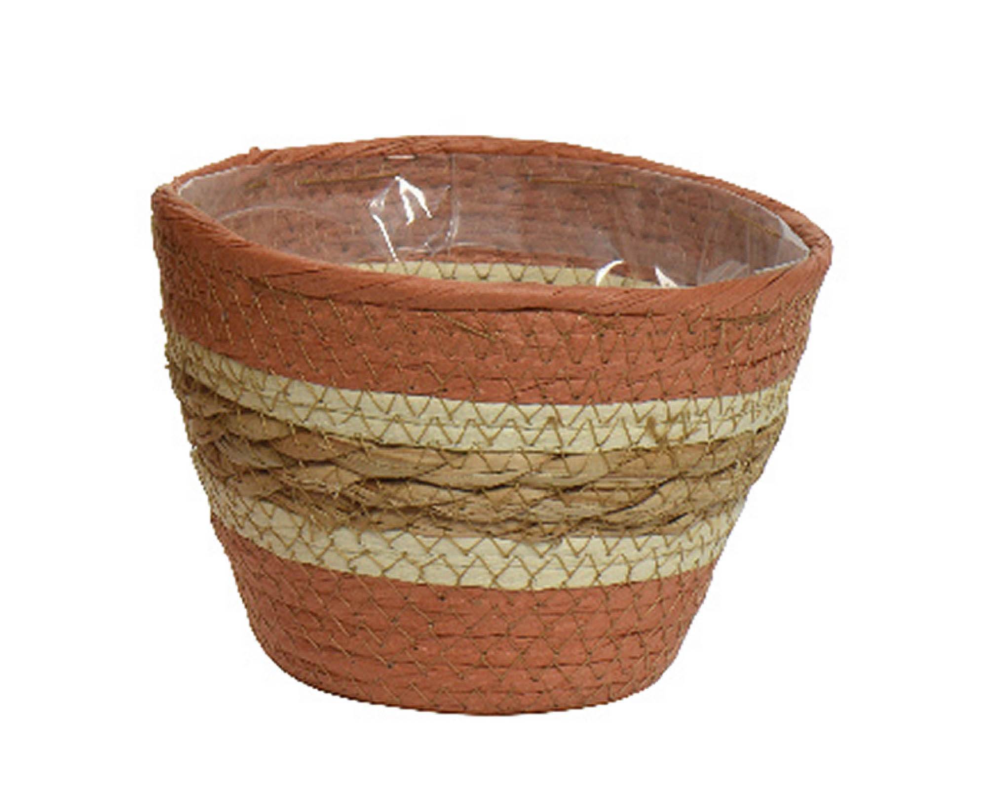 Cesta Porta Piante Righe Orizzontali Naturale e Terra D14x12cm in Fibra Naturale - Kaemingk