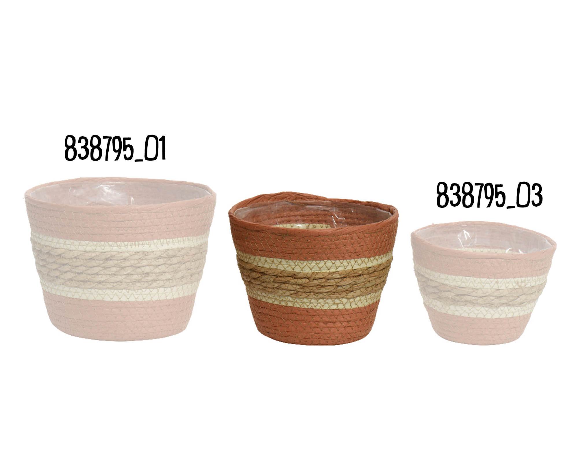 Cesta Porta Piante Righe Orizzontali Naturale e Terra D17x15cm in Fibra Naturale - Kaemingk - immagine 2