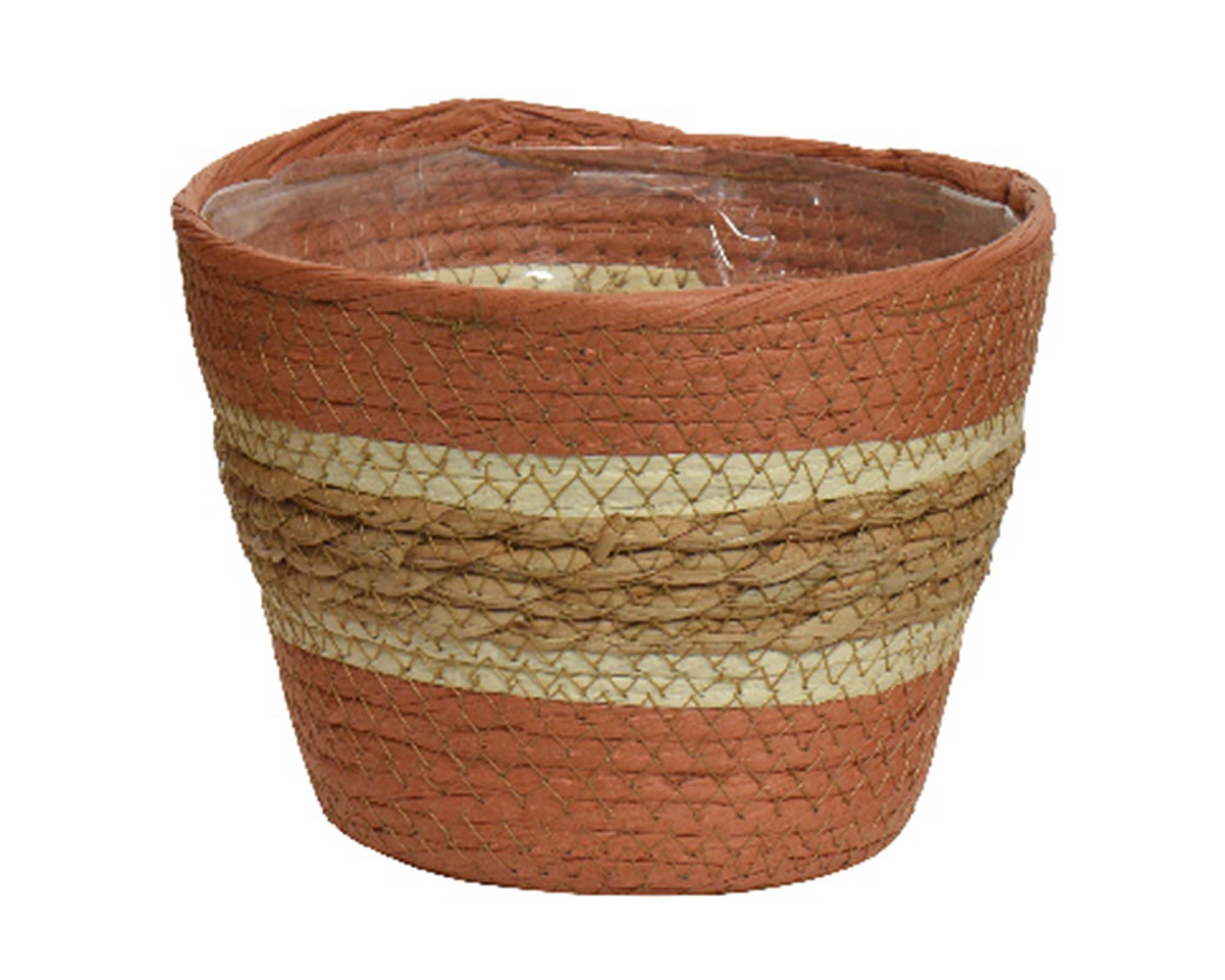 Cesta Porta Piante Righe Orizzontali Naturale e Terra D17x15cm in Fibra Naturale - Kaemingk