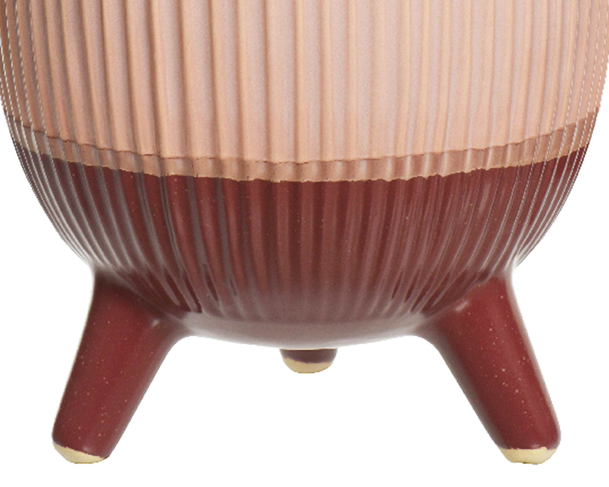 Cachepot con Piedini Rigato Rosa e Bordeaux D14,5x16cm in Ceramica - Kaemingk - immagine 3