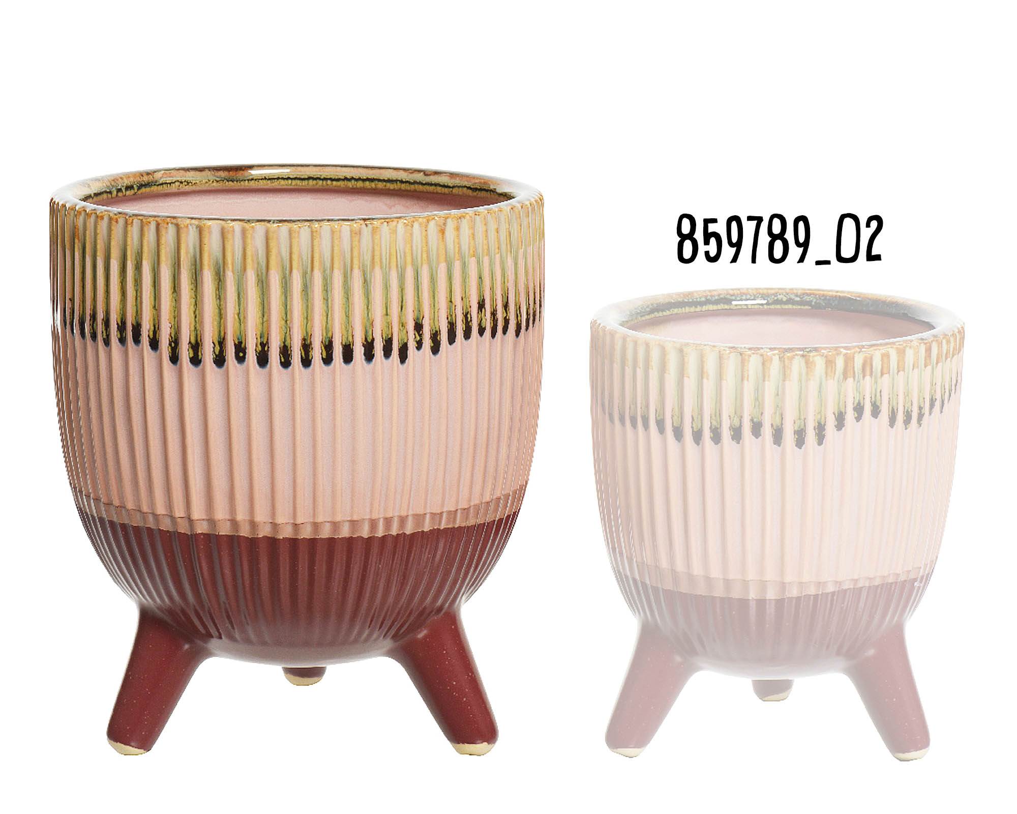 Cachepot con Piedini Rigato Rosa e Bordeaux D14,5x16cm in Ceramica - Kaemingk - immagine 2