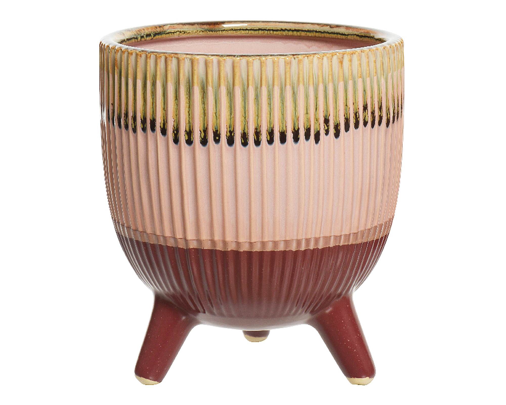 Cachepot con Piedini Rigato Rosa e Bordeaux D14,5x16cm in Ceramica - Kaemingk