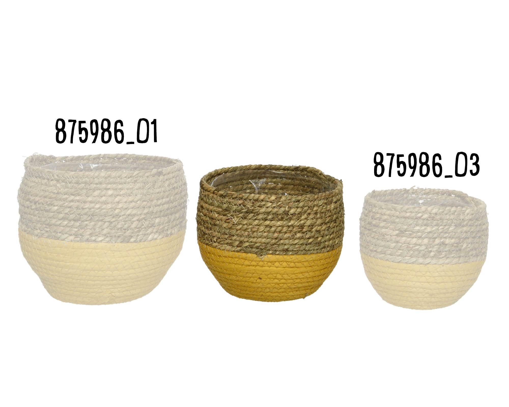 Cesta Porta Piante Bicolore Naturale Giallo D17x17cm in Fibra Naturale - Kaemingk - immagine 2