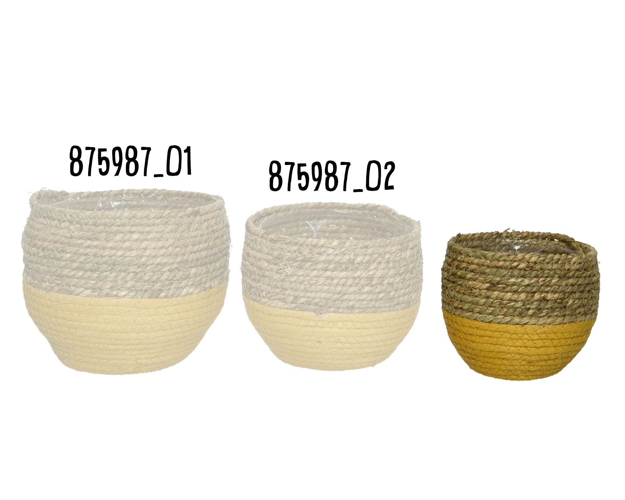 Cesta Porta Piante Bicolore Naturale Giallo D24x24cm in Fibra Naturale - Kaemingk - immagine 2