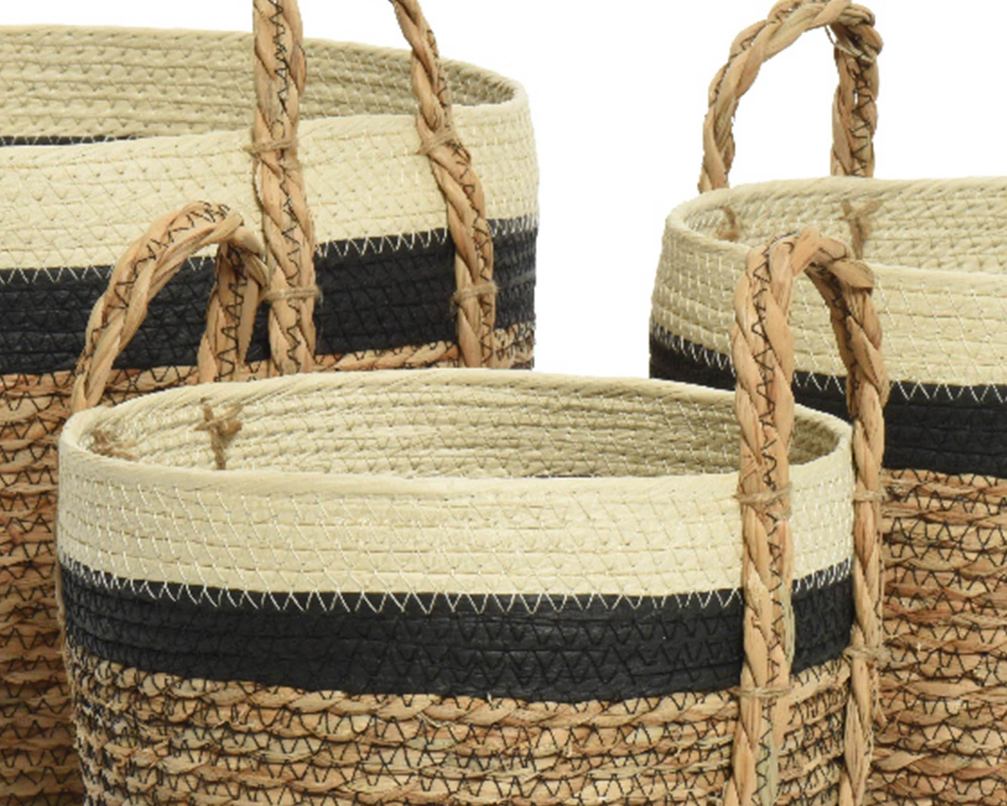 Cesta Porta Piante con Manici Naturale, Nero e Bianco D33x26cm in Fibra Naturale - Kaemingk - immagine 4