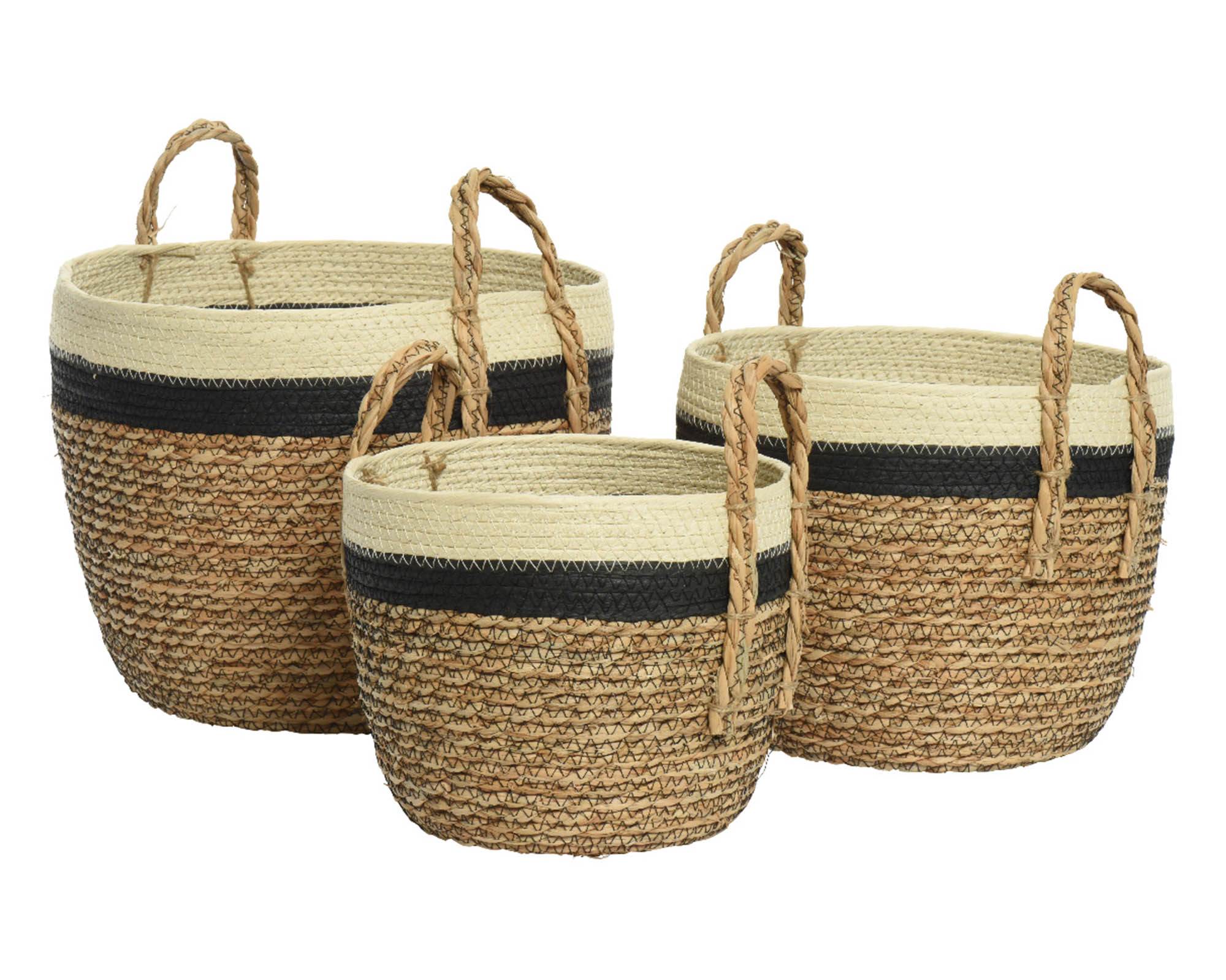 Cesta Porta Piante con Manici Naturale, Nero e Bianco D33x26cm in Fibra Naturale - Kaemingk - immagine 3
