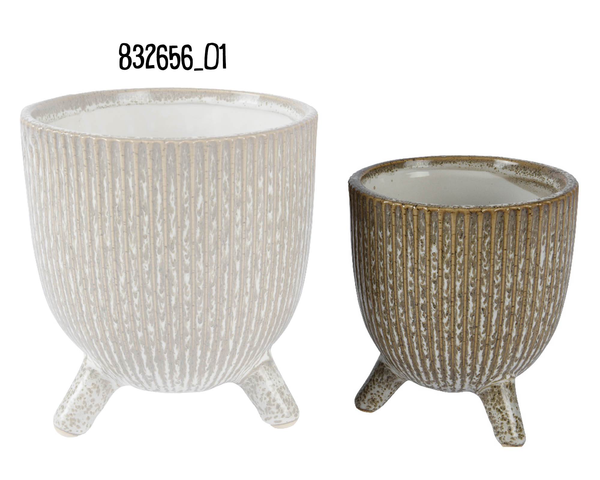 Cachepot con Piedini Rigato Verde D11x12,5cm in Ceramica - Kaemingk - immagine 2