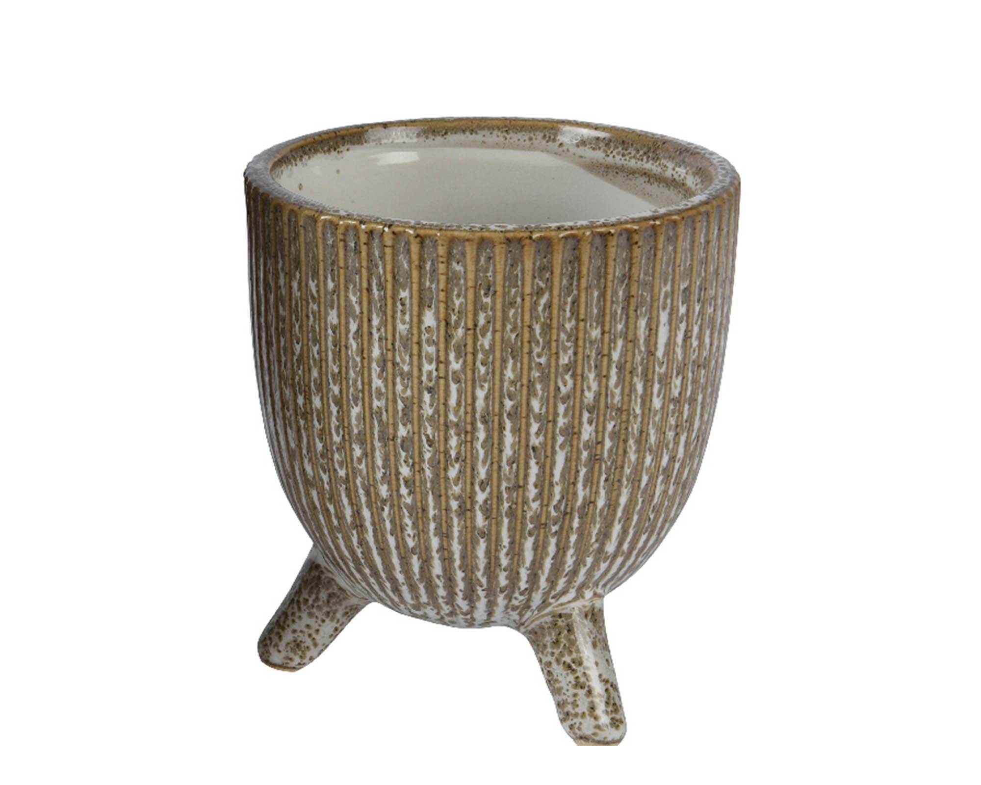 Cachepot con Piedini Rigato Verde D11x12,5cm in Ceramica - Kaemingk