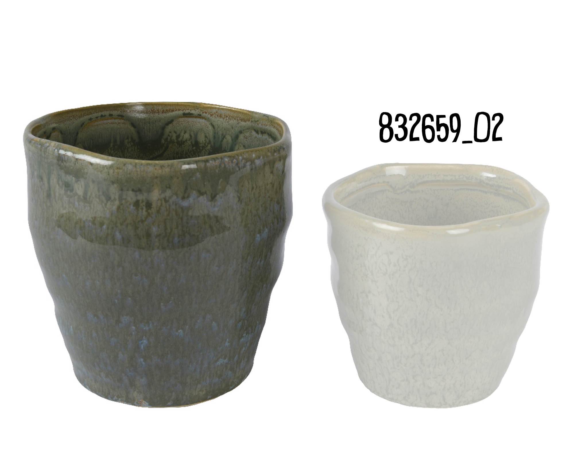 Cachepot Smaltato Verde Scuro D13,5x13,5cm in Ceramica - Kaemingk - immagine 2