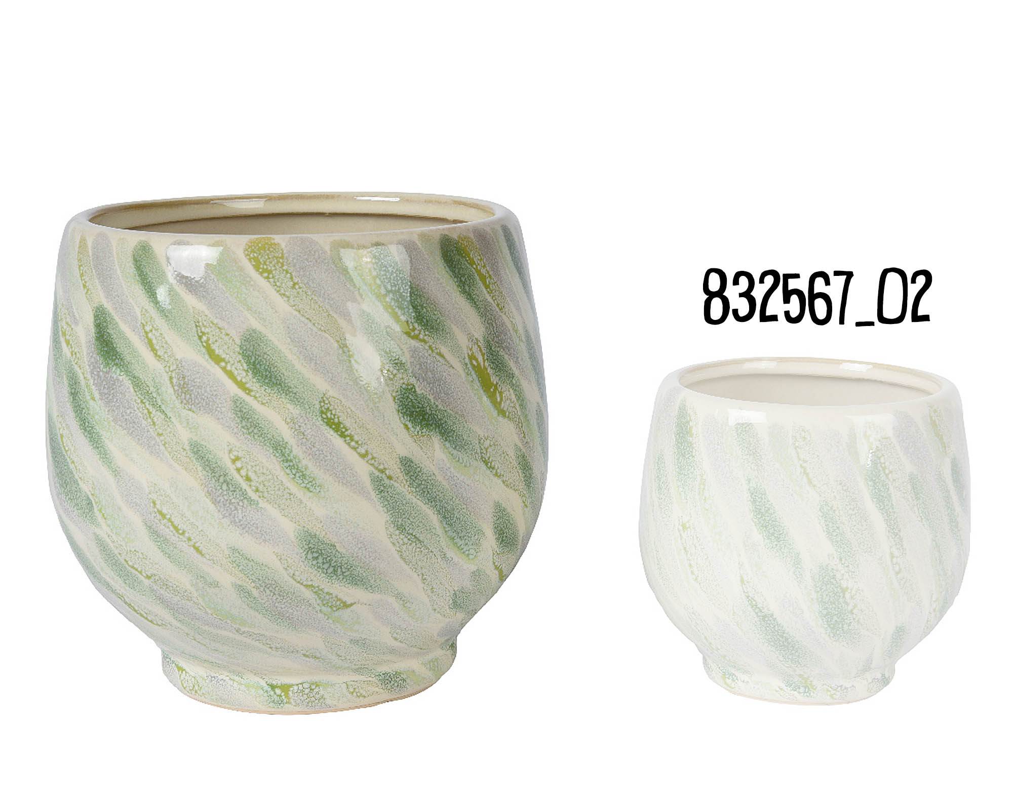 Cachepot Tratto Pennello Verde D16x15cm in Ceramica - Kaemingk - immagine 2