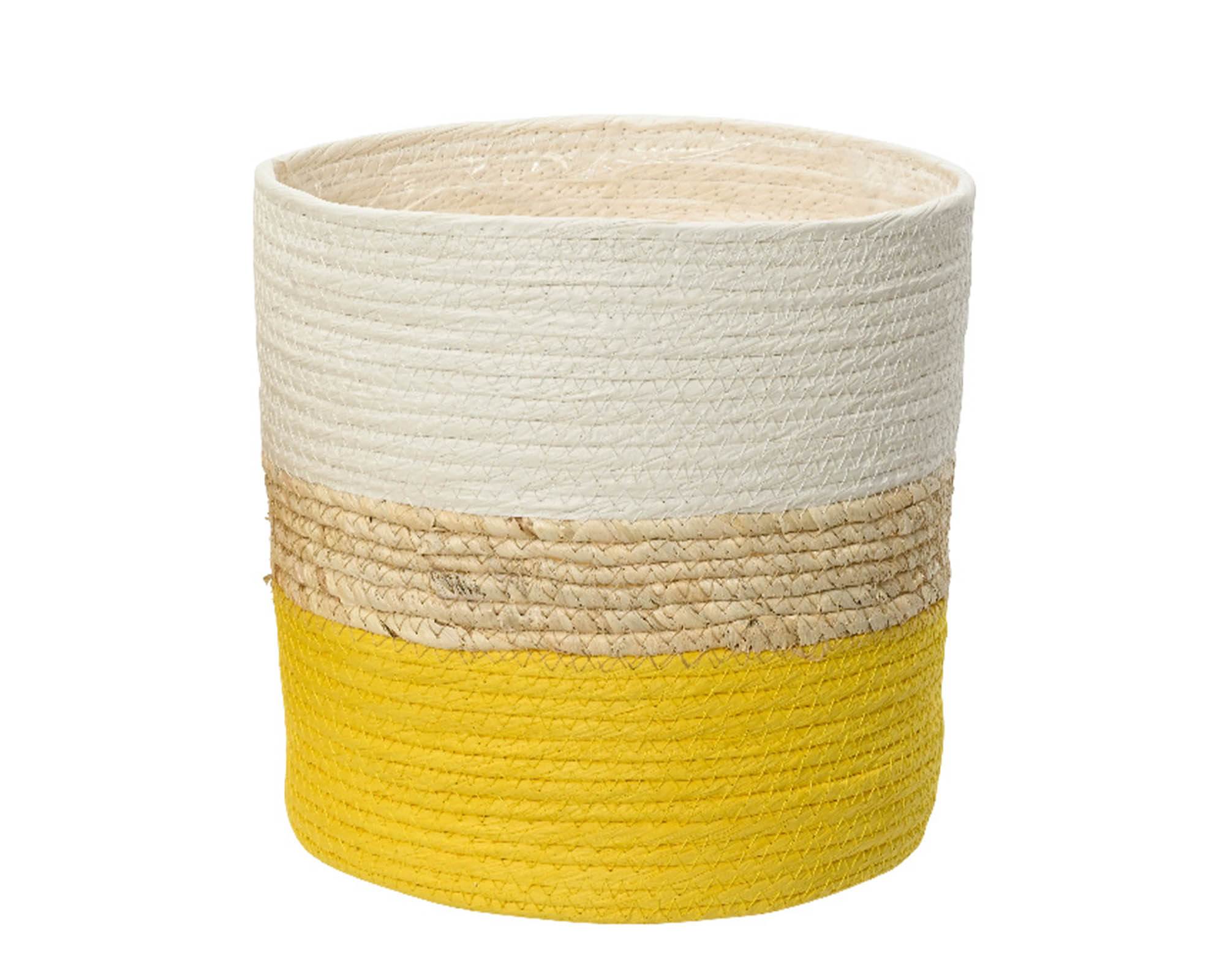 Cesta Porta Piante Bianco e Giallo D25x25cm in Corda - Kaemingk