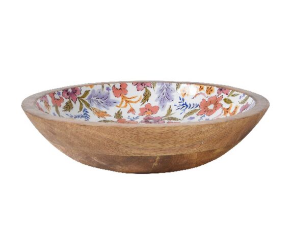 Ciotola Smaltata Deco Floreale D23x4,5cm in Legno di Mango – Kaemingk