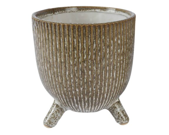 Cachepot con Piedini Rigato Verde D14,5x16cm in Ceramica – Kaemingk